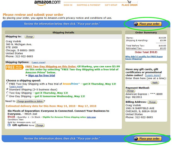 Amazon Confirmation Page with Double Buy Button Amazon Confirmation Page With Buy Button Above & Below Fold
