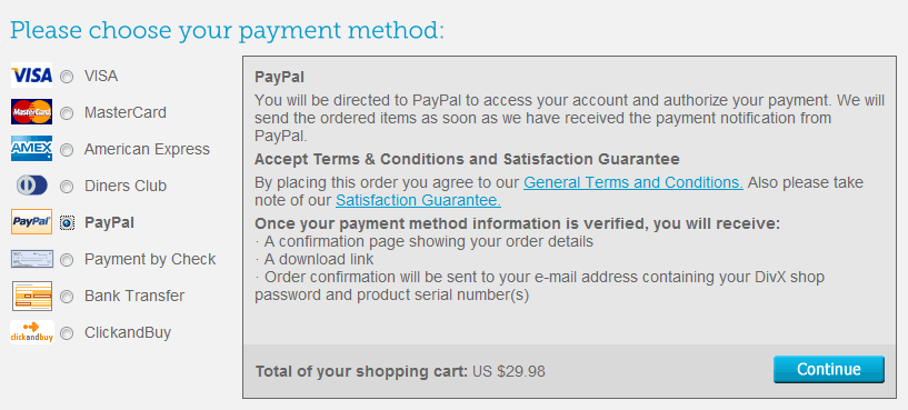 LeftHandList Vertical List of Payment Methods