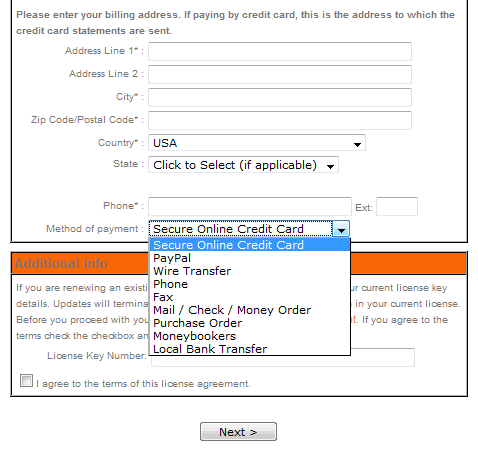 VerticalCCYes Payment Methods Listed Vertically