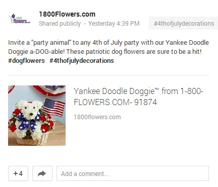 1800 Flowers Google+ promo for July 4th 1800 Flowers Google+ promo for July 4th