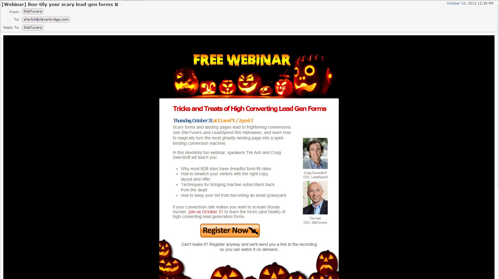 131027 Halloween Themed Email from SiteTuners Halloween Themed Email from SiteTuners