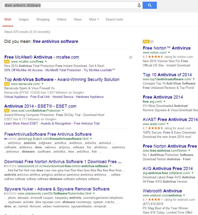A misspelled keyword: "dree antiviris sfotware" A misspelled keyword: "dree antiviris sfotware"