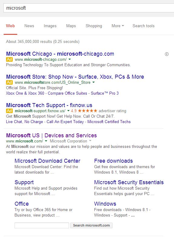 Paid search ad for Microsoft branded keyword Paid search ad for Microsoft branded keyword
